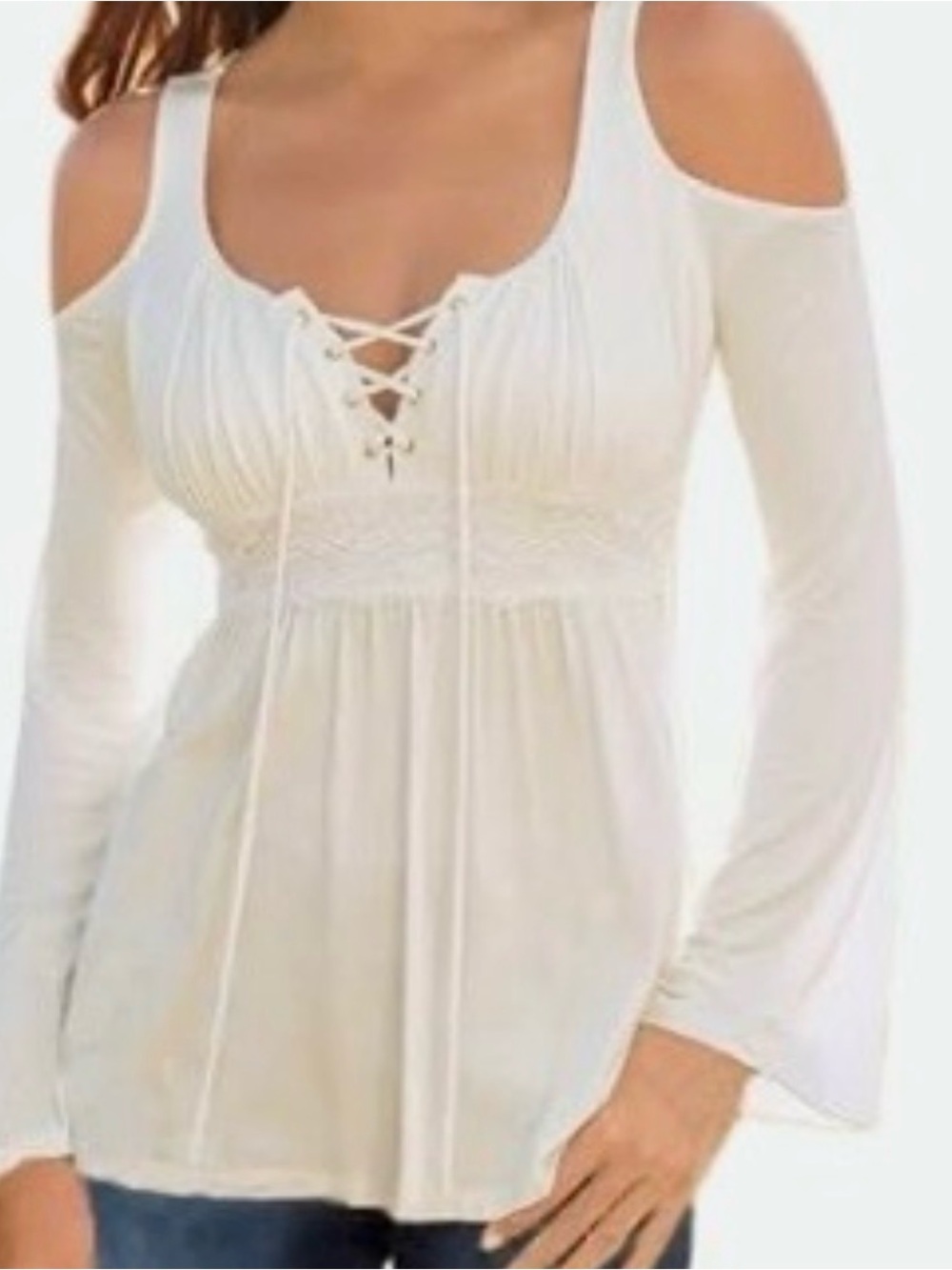 Boston Proper cold shoulder peasant top S small ivory